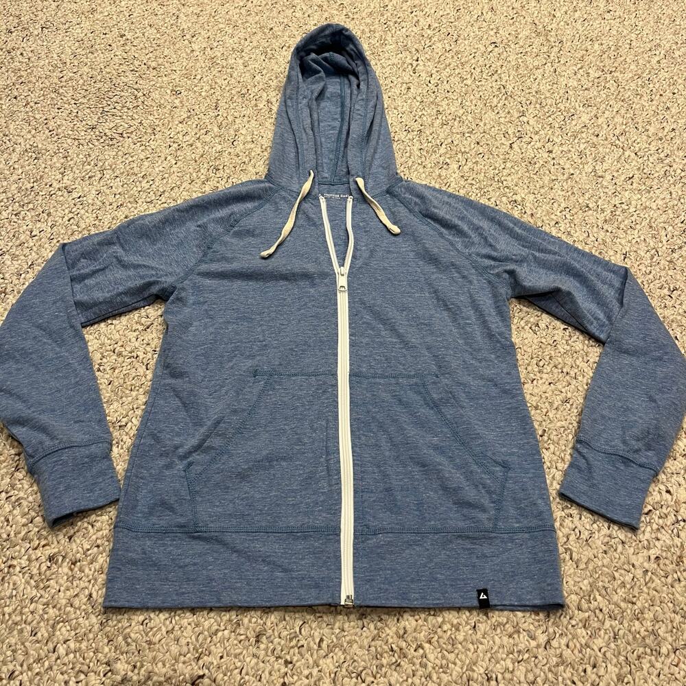 American Giant Women's Lightweight Full Zip Hoodie Sz S Heather Blue Active Gym